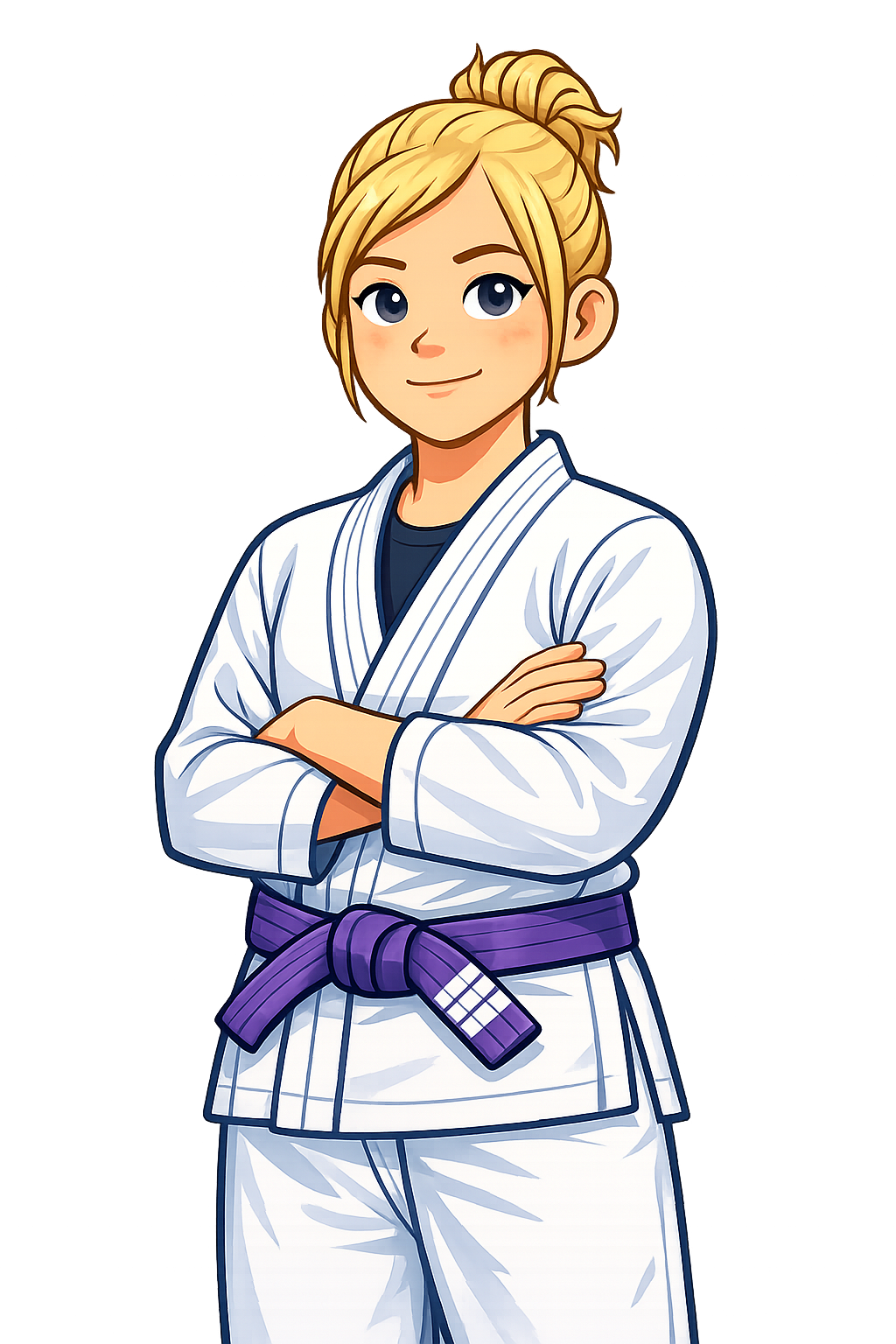 Illustration of a BJJ student with crossed arms wearing a purple belt